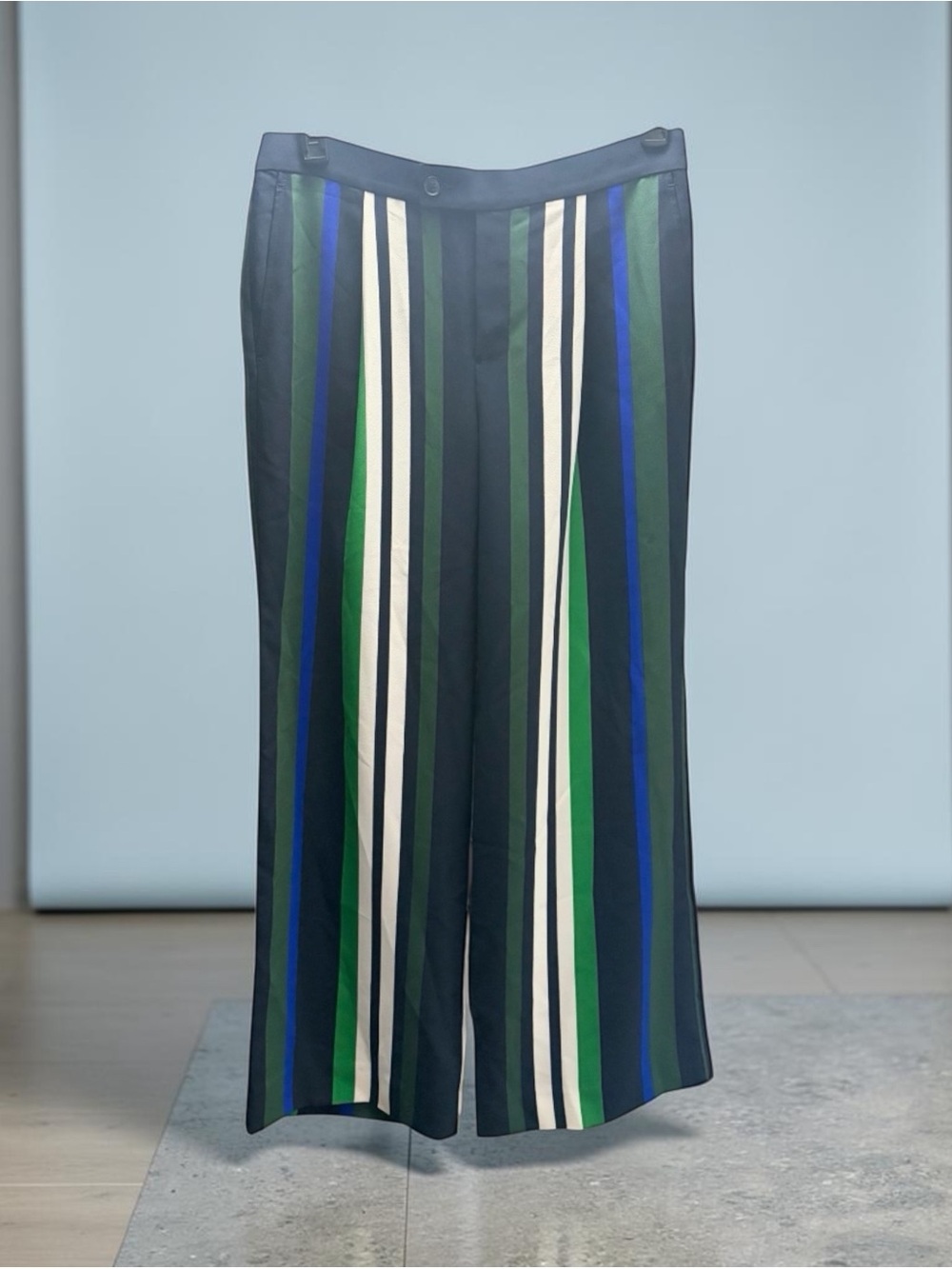 New Banana Republic Blue Mirror Wide Leg Stripe Pants 10 Petite